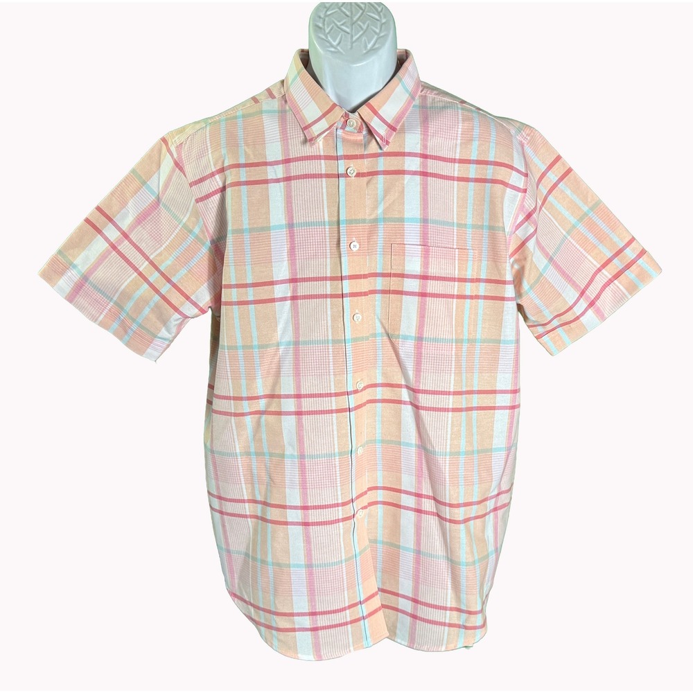 Cabin Creek Plaid Button Up Shirt Womens 16 Orange Pink Pastel Wrinkle Free - Picture 1 of 4